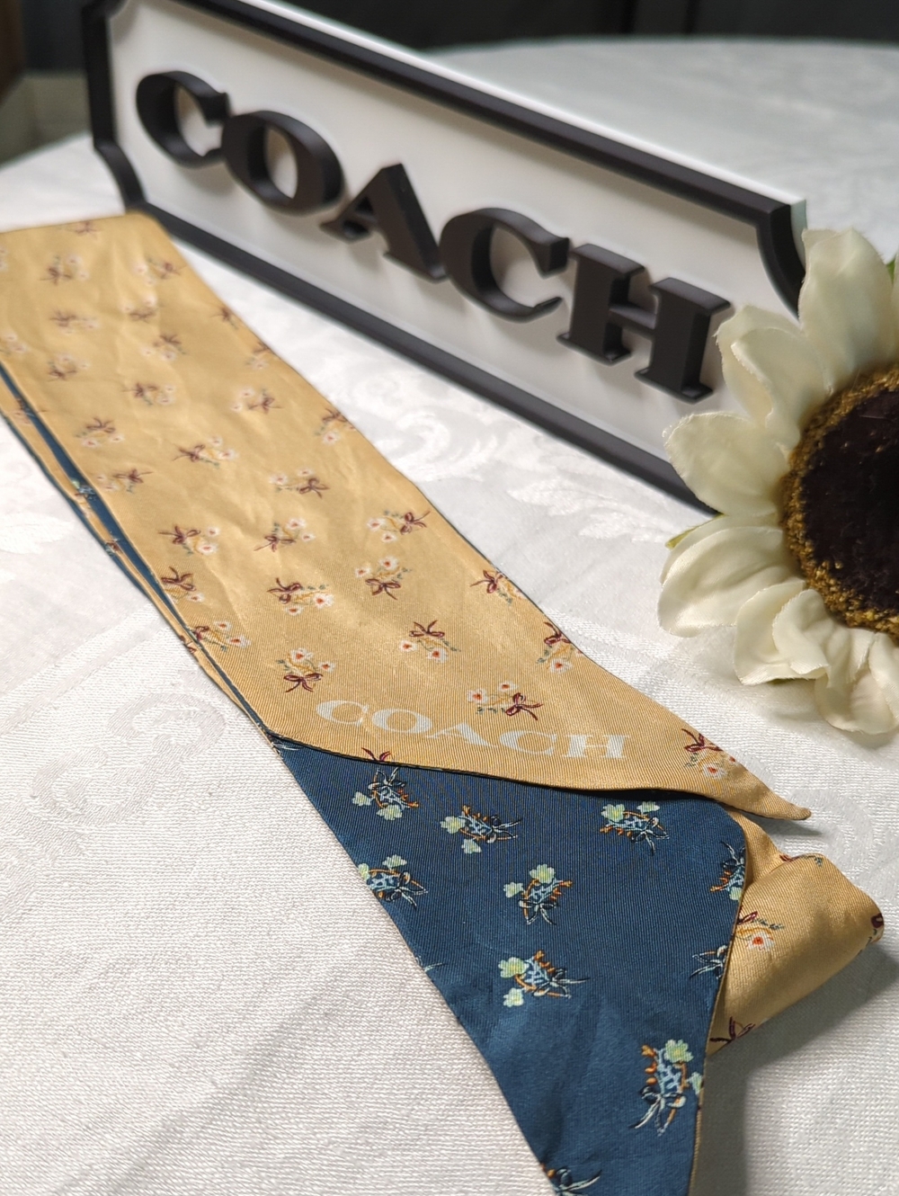 Coach Reversible Floral Silk Bag Scarf EUC